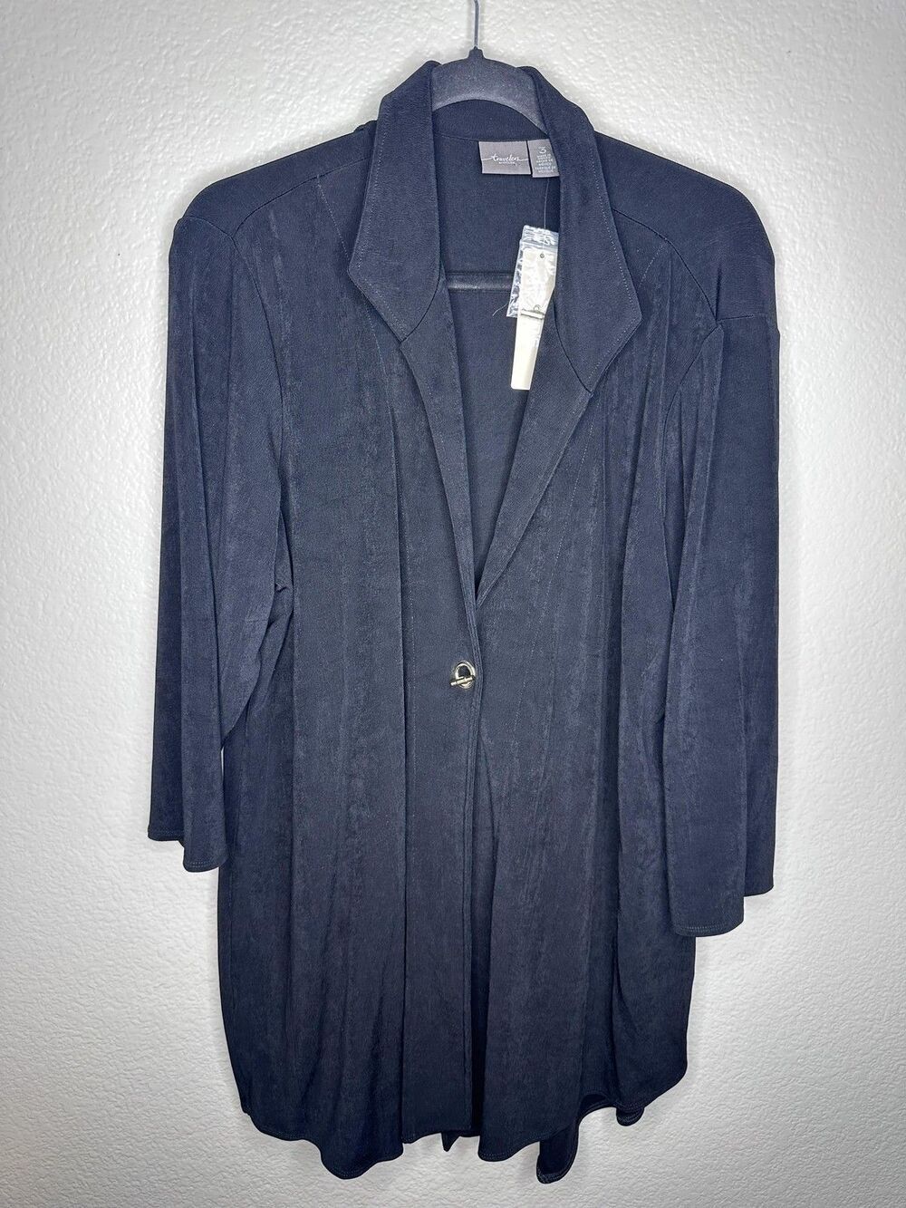 NEW Chico's Jacket Womens 3 US XL Black Travelers Asymmetric Hem Open Front